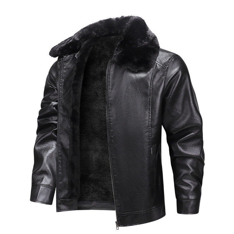 Herren Kunstleder-Fliegerjacke mit durchgehendem Teddyfutter und markantem Fellkragen Echoarchiv