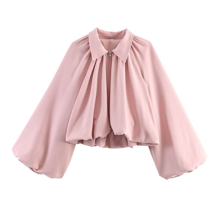 Damen Cropped-Blusenjacke mit voluminösen Ballonärmeln und Reverskragen Echoarchiv