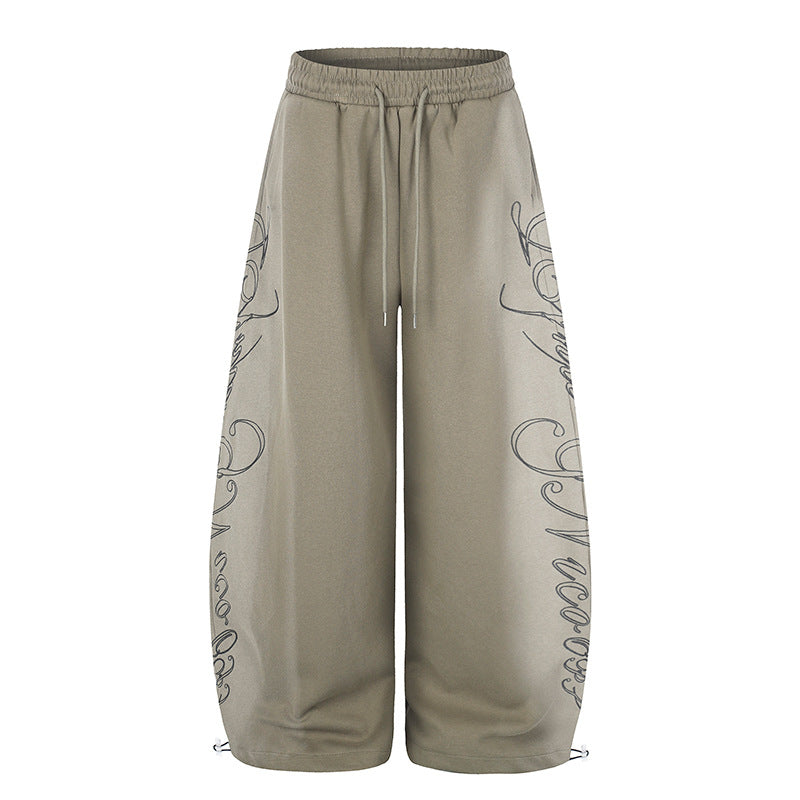 Damen Extraweite Palazzo-Sweathose mit Tunnelzugbund, verstellbarem Saum und seitlichem Script-Print Echoarchiv