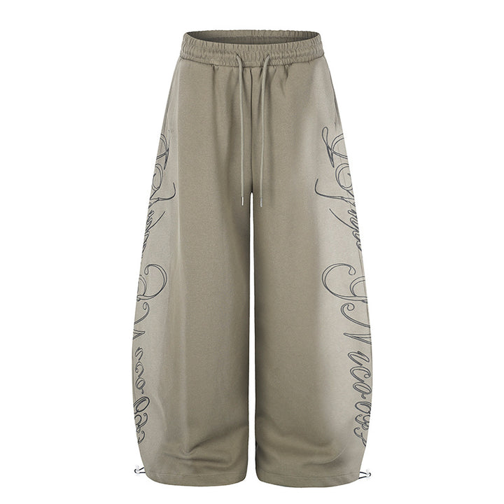 Damen Extraweite Palazzo-Sweathose mit Tunnelzugbund, verstellbarem Saum und seitlichem Script-Print Echoarchiv
