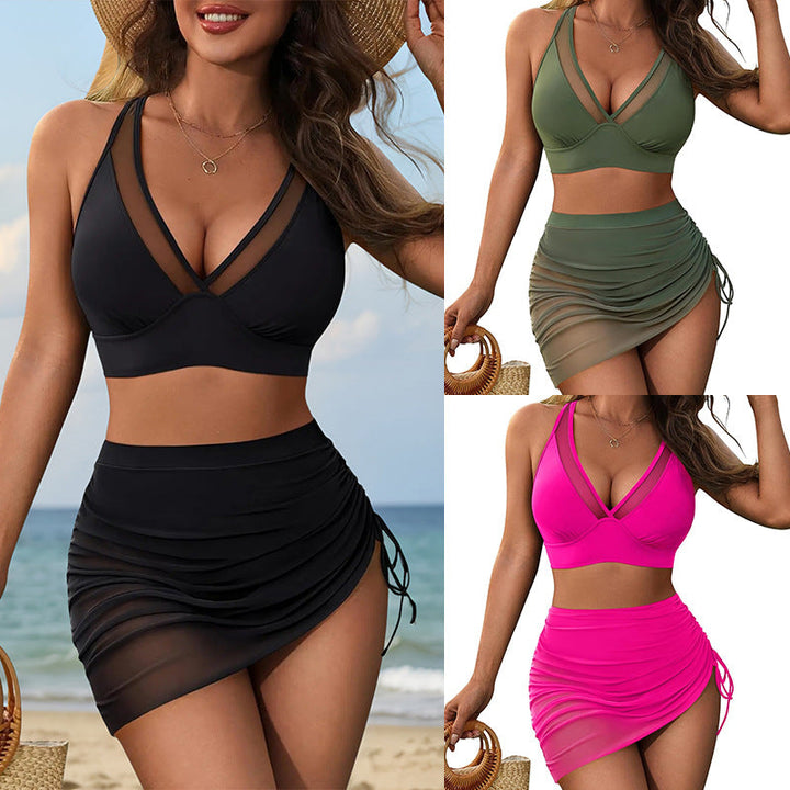 Damen Sportives Bikini-Set mit Verstellbarem Wickelrock und Modischen Details Echoarchiv