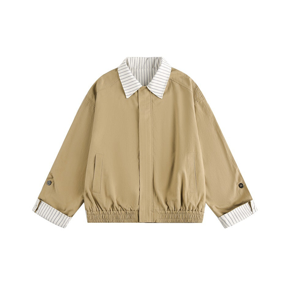 Damen Kurz geschnittene Boxy‑Blousonjacke mit gestreiftem Hemdkragen Echoarchiv