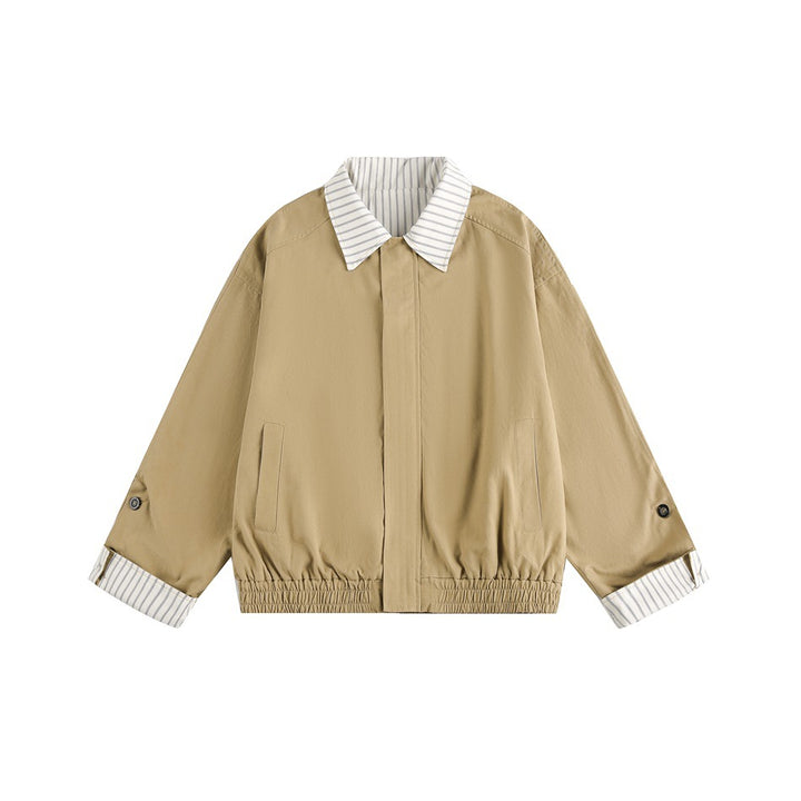 Damen Kurz geschnittene Boxy‑Blousonjacke mit gestreiftem Hemdkragen Echoarchiv