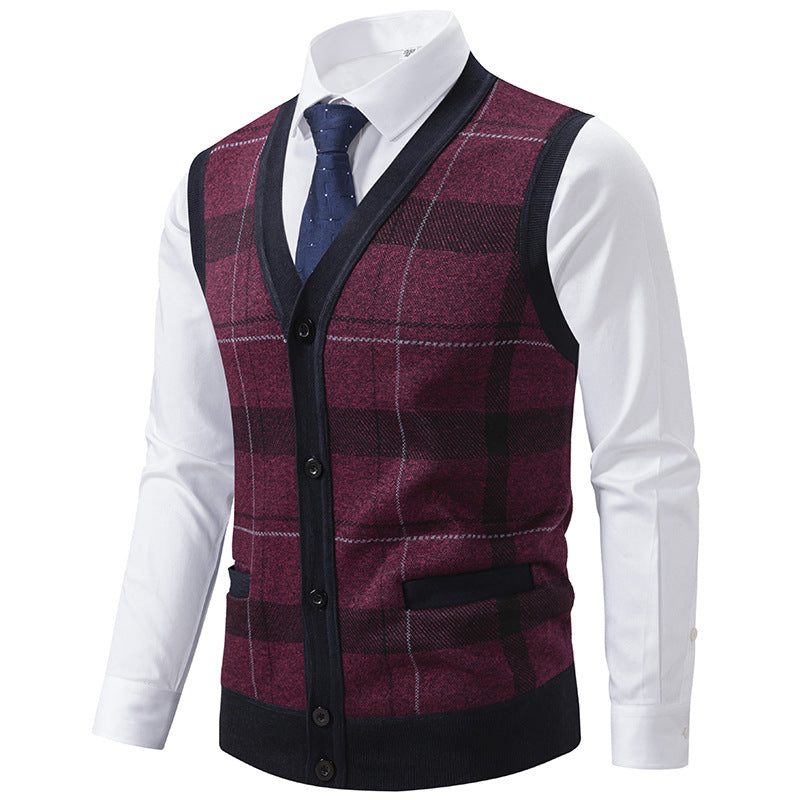 Herren elegante Strickjacke mit modernem Karomuster Echoarchiv