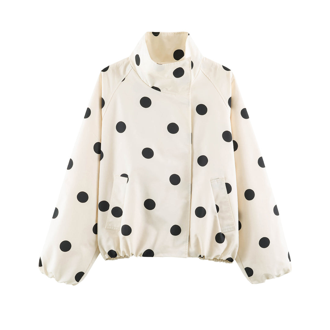 Damen gepunktete Kurzjacke mit hohem Stehkragen, elastischem Saum und praktischen Eingrifftaschen – Célinea