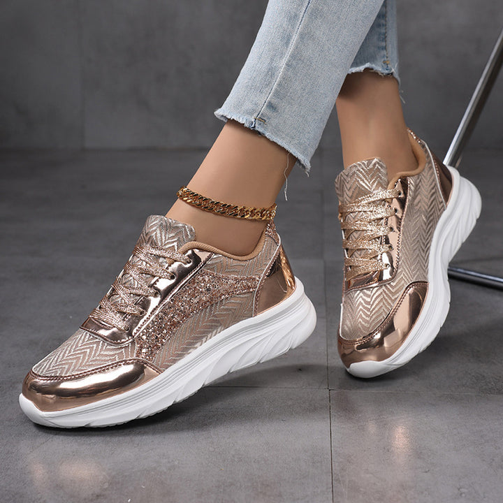 Damen nan glamouröser auffälliger Sneaker mit Glitzerpaneelen jacquardgewebtem Obermaterial und ergonomischer Wellenlaufsohle Echo Archiv