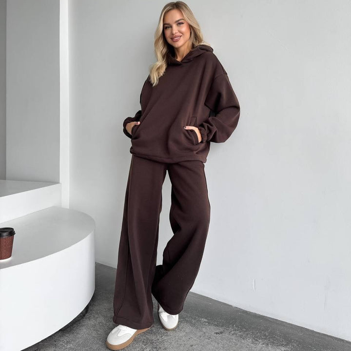 Damen Oversize Loungewear-Set aus schwerem Sweat mit Kapuzenpullover und weitem hochgeschnittenem Jogger – Auréline