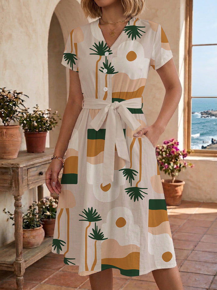 Damen lässiges Kleid mit modernem Leoprint und taillierbarem Gürtel Echo Archiv
