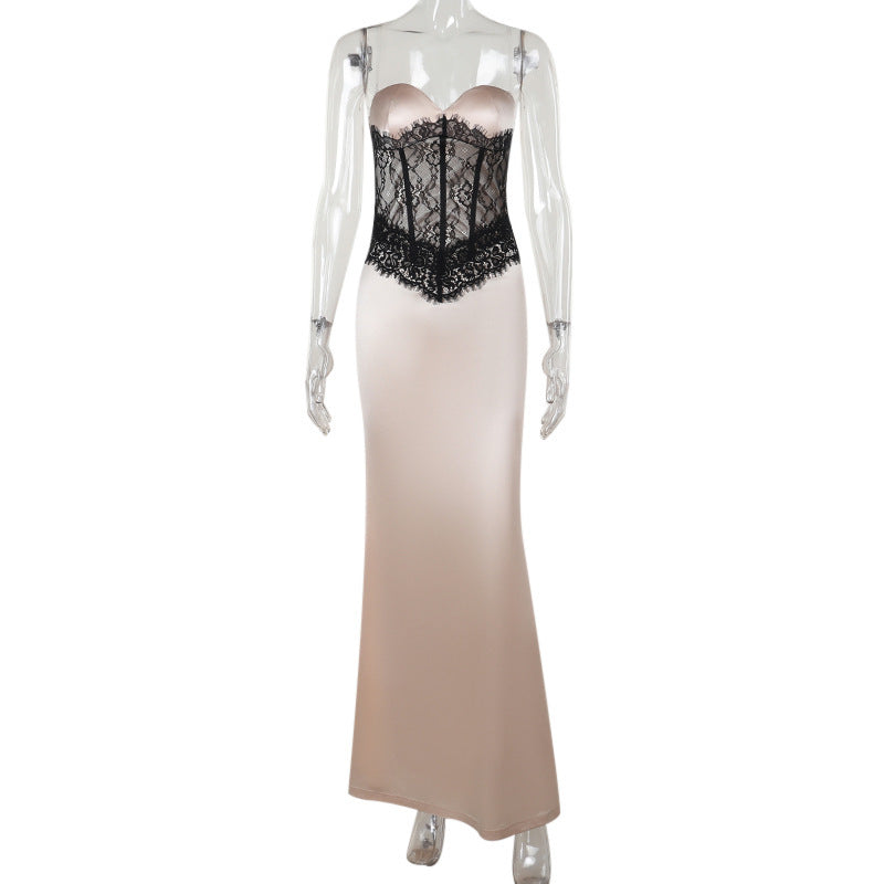 Damen Langarm-Boudoir-Kleid mit Spitzenoberteil Echo Archiv