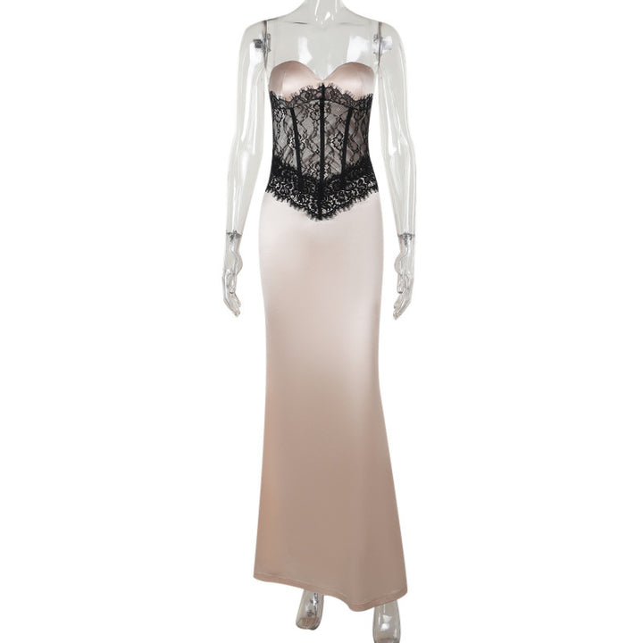 Damen Langarm-Boudoir-Kleid mit Spitzenoberteil Echo Archiv