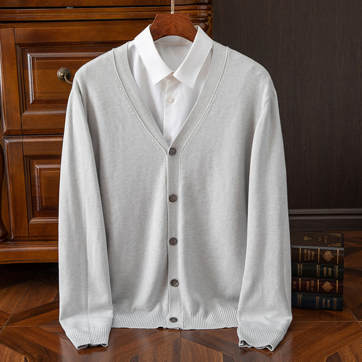 Herren lässige Strickjacke mit tiefem V-Ausschnitt und Knopfdetails Echoarchiv