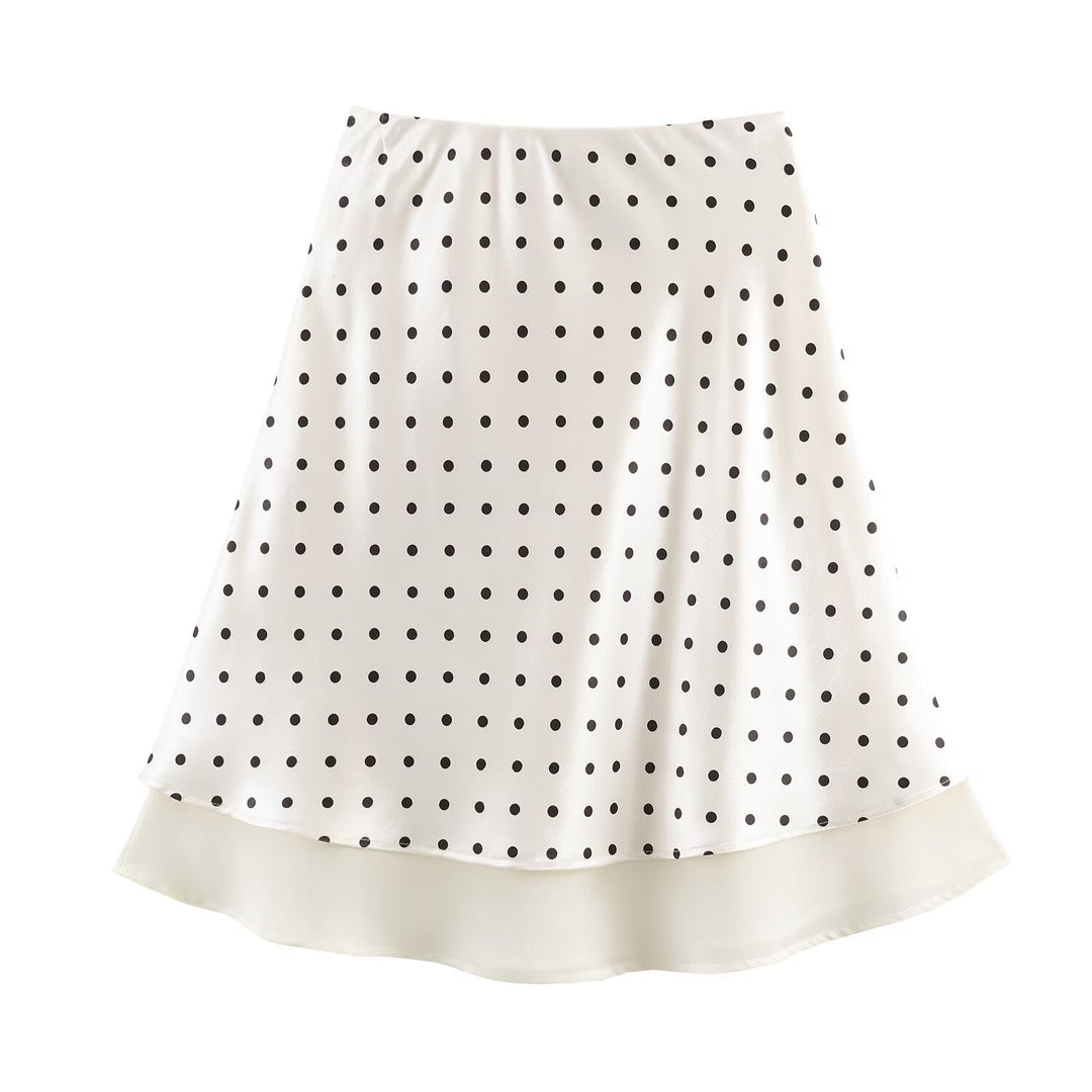 Damen A-Linien-Midirock mit doppellagigem Saum und Polka-Dot-Print Echoarchiv