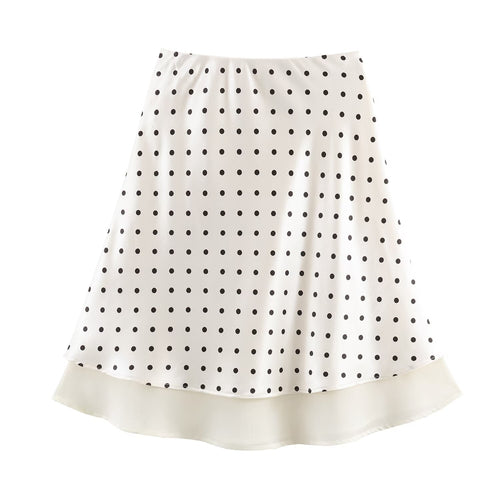 Damen A-Linien-Midirock mit doppellagigem Saum und Polka-Dot-Print Echoarchiv