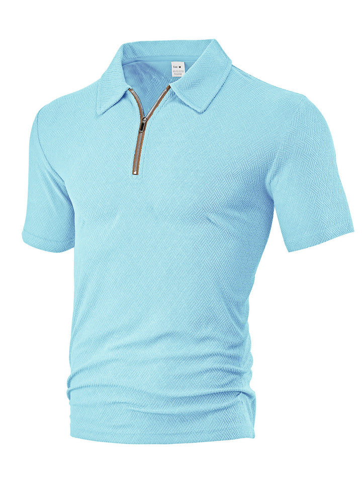 Herren nan schmal geschnittenes Halbzip-Polo mit feiner Fischgrät-Jacquardstruktur Echo Archiv