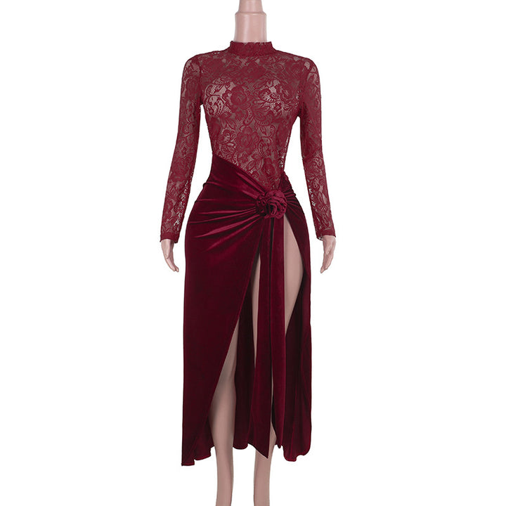 Damen Elegantes Maxi-Kleid mit Spitze und raffiniertem Taillengürtel Echo Archiv