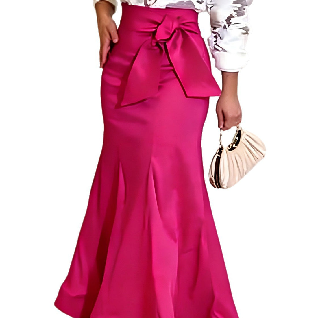 Damen Eleganter Maxi-Rock mit voluminösem Schleifenakzent – Rosévia