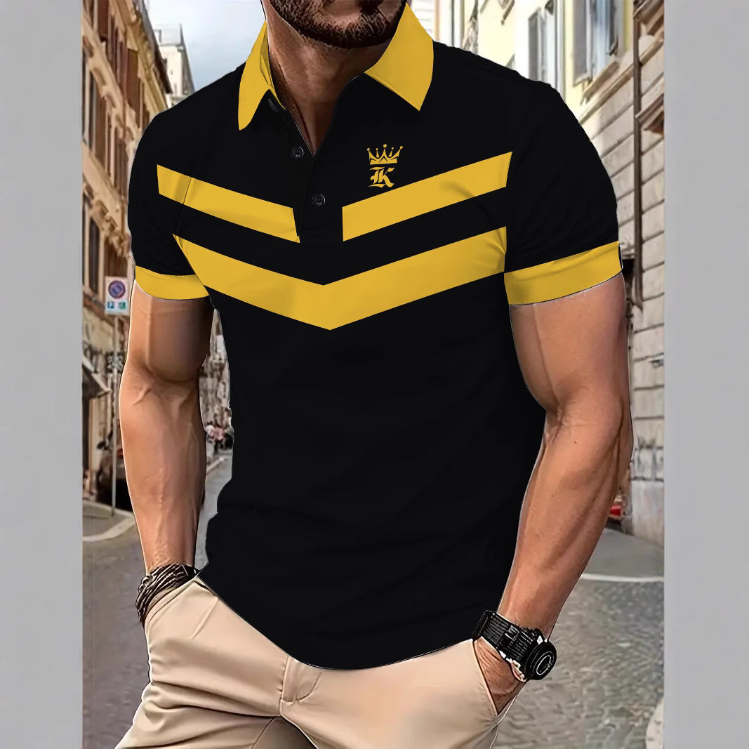 Herren Poloshirt mit dynamischem V-Ausschnitt und stylishem Farbblockdesign Echoarchiv