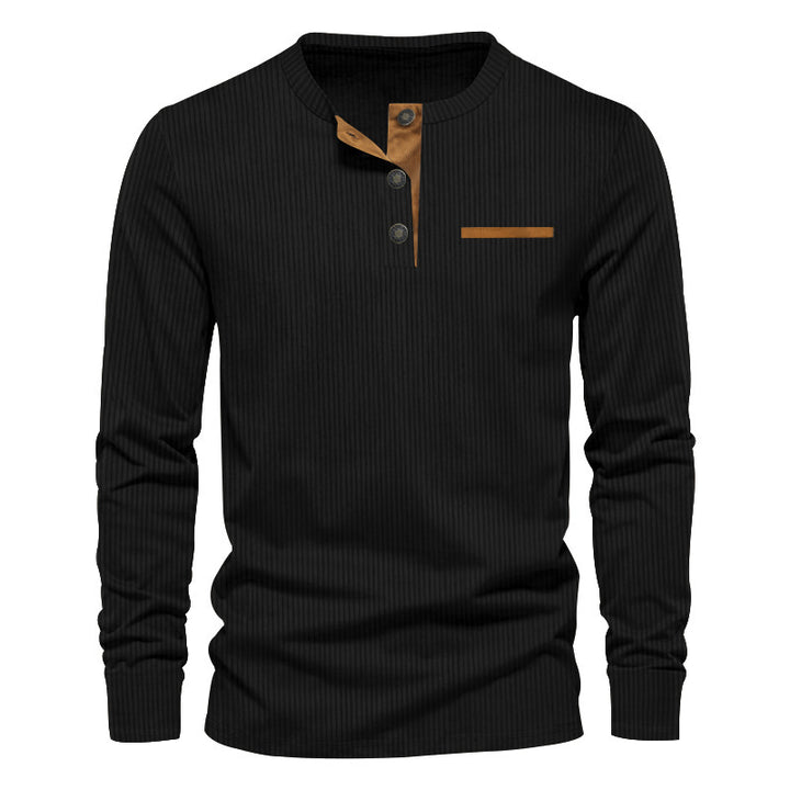 Herren nan geripptes Henley Langarmshirt aus Baumwollmischung figurbetont Echo Archiv