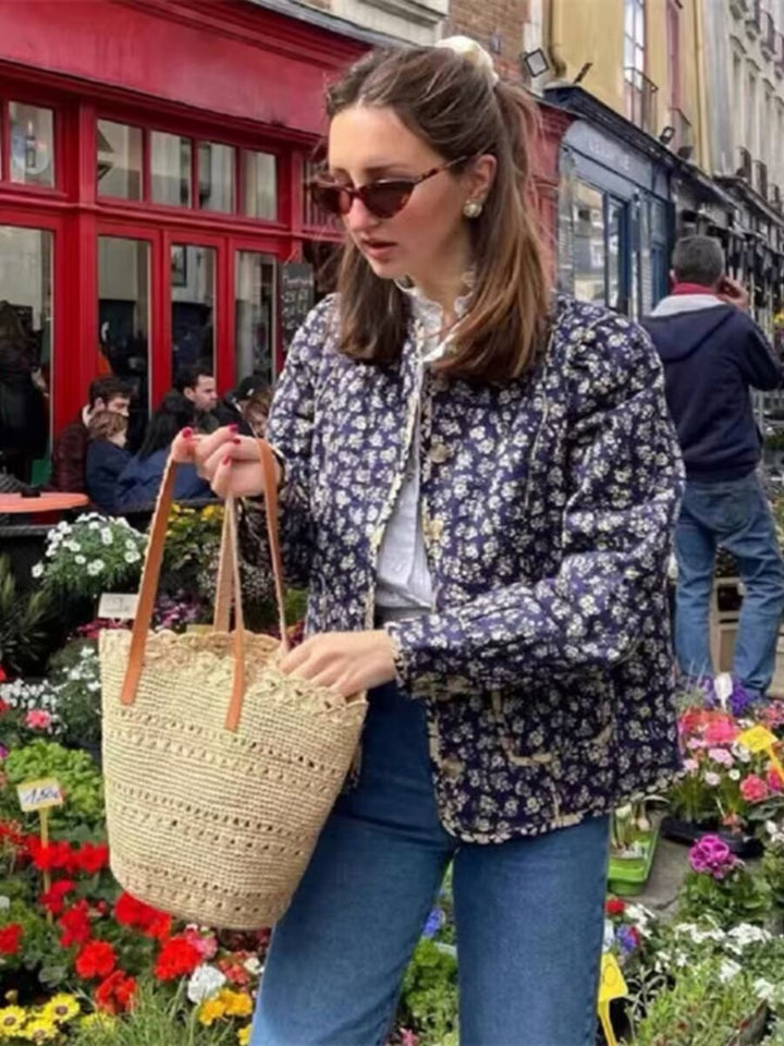 Damen Steppjacke mit floralem Allover‑Muster, rundem Ausschnitt und aufgesetzten Taschen Echo Archiv