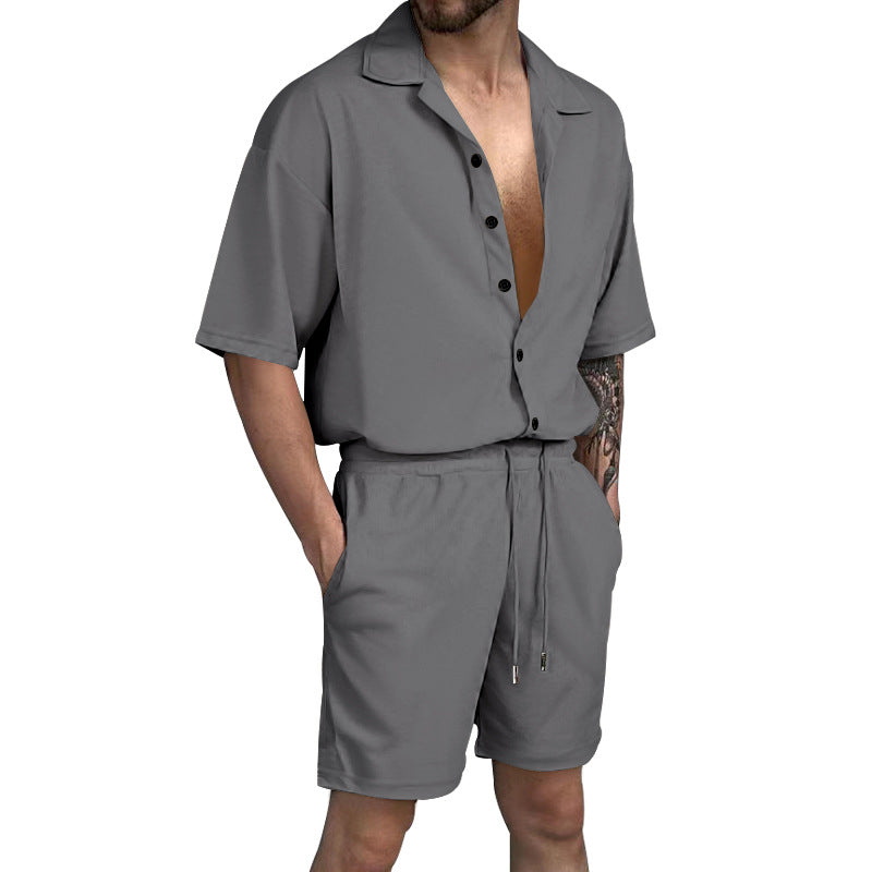Herren lässiges Kurzarmhemd- und Shorts-Set mit elastischem Bund und praktischen Taschen Echoarchiv