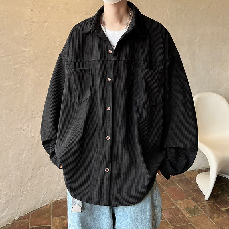 Herren nan oversized Kordhemdjacke mit aufgesetzten Brusttaschen, abgerundetem Saum und lockerer Silhouette Echo Archiv