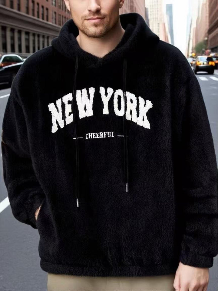 Herren nan kuscheliger Fleece-Hoodie mit Relief-Logo, Kordelzug und Kängurutasche Echo Archiv