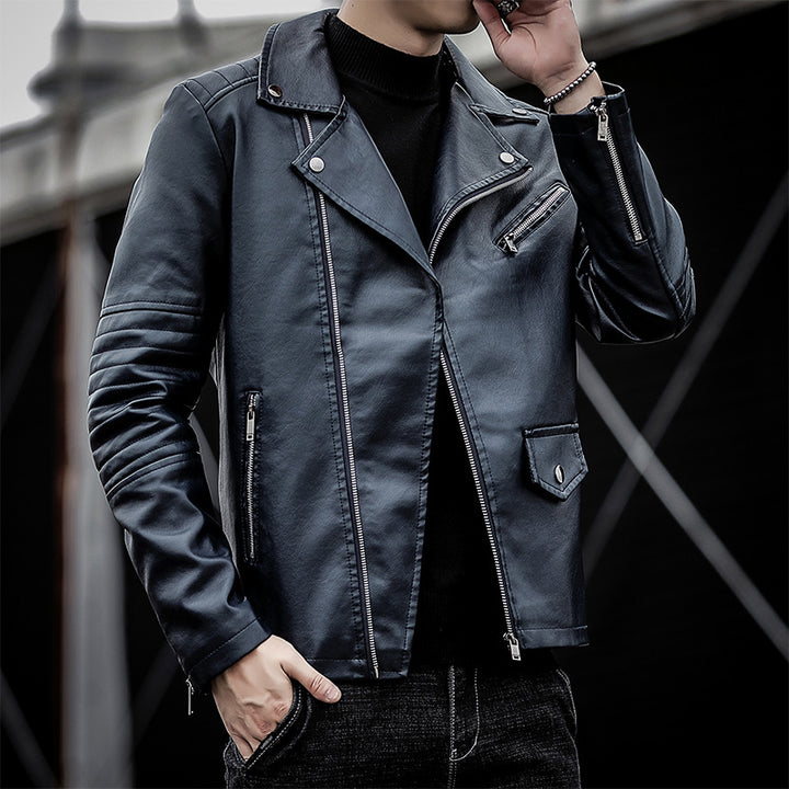 Herren Biker‑Lederjacke im Slim‑Fit mit gesteppter Ärmelpartie – Valtoré