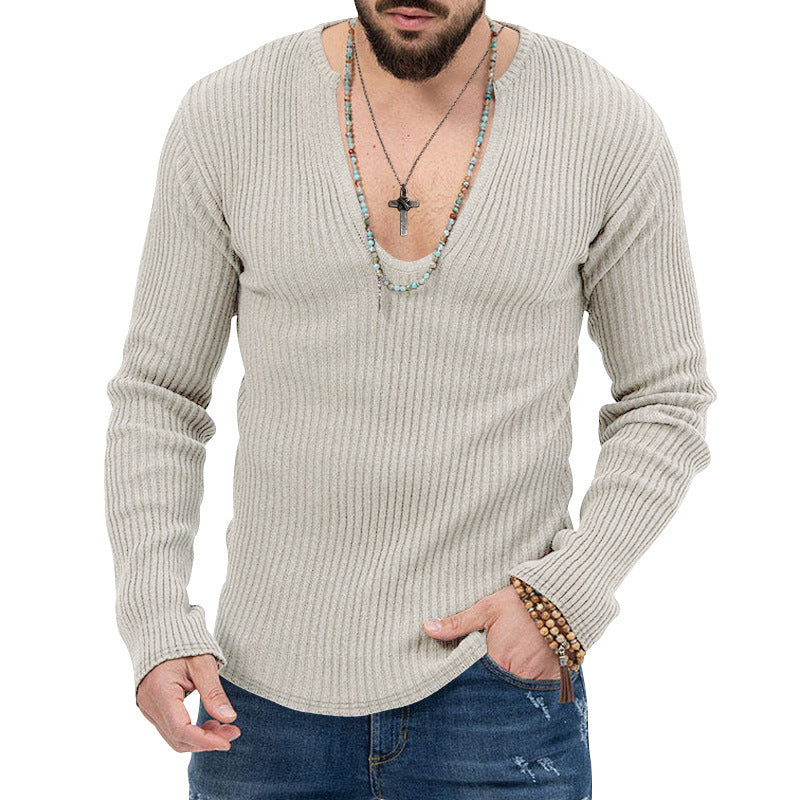 Herren modischer V-Ausschnitt Pullover mit strukturiertem Rippdesign Echoarchiv