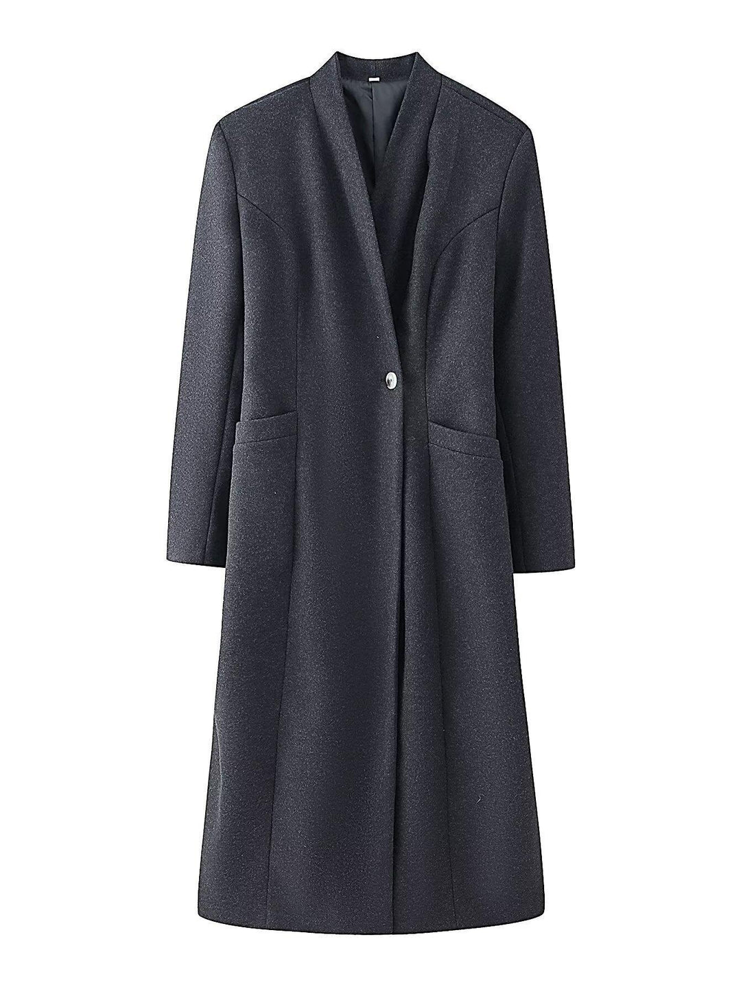 Damen Eleganter Wollmix-Langmantel mit schalkragenloser Optik und Ein-Knopf-Verschluss Echo Archiv