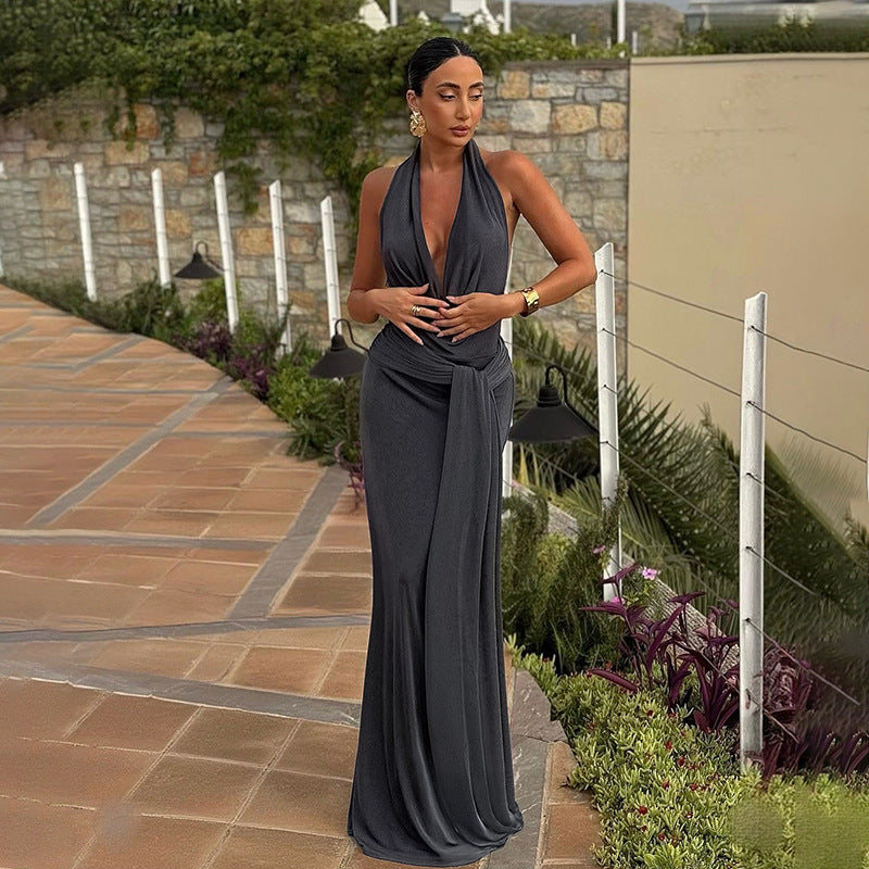Damen elegantes Wickelkleid mit tiefem V-Ausschnitt und fließendem Schnitt Echo Archiv