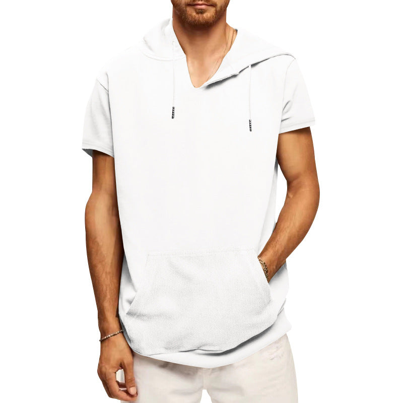 Herren nan lässiges kurzärmeliges Kapuzen-Shirt im weiten Schnitt mit Kängurutasche und Kordelzug Echo Archiv