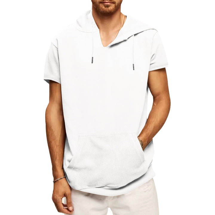 Herren nan lässiges kurzärmeliges Kapuzen-Shirt im weiten Schnitt mit Kängurutasche und Kordelzug Echo Archiv