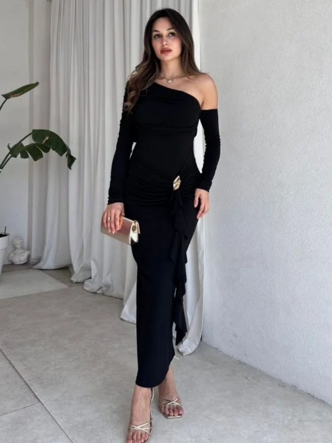 Damen elegantes Wickelkleid mit asymmetrischem Design und raffinierten Drapierungen Echo Archiv