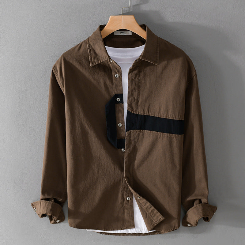 Herren Lässiges Overshirt-Hemd mit geometrischem Kontraststreifen und Druckknopf-Leiste Echoarchiv