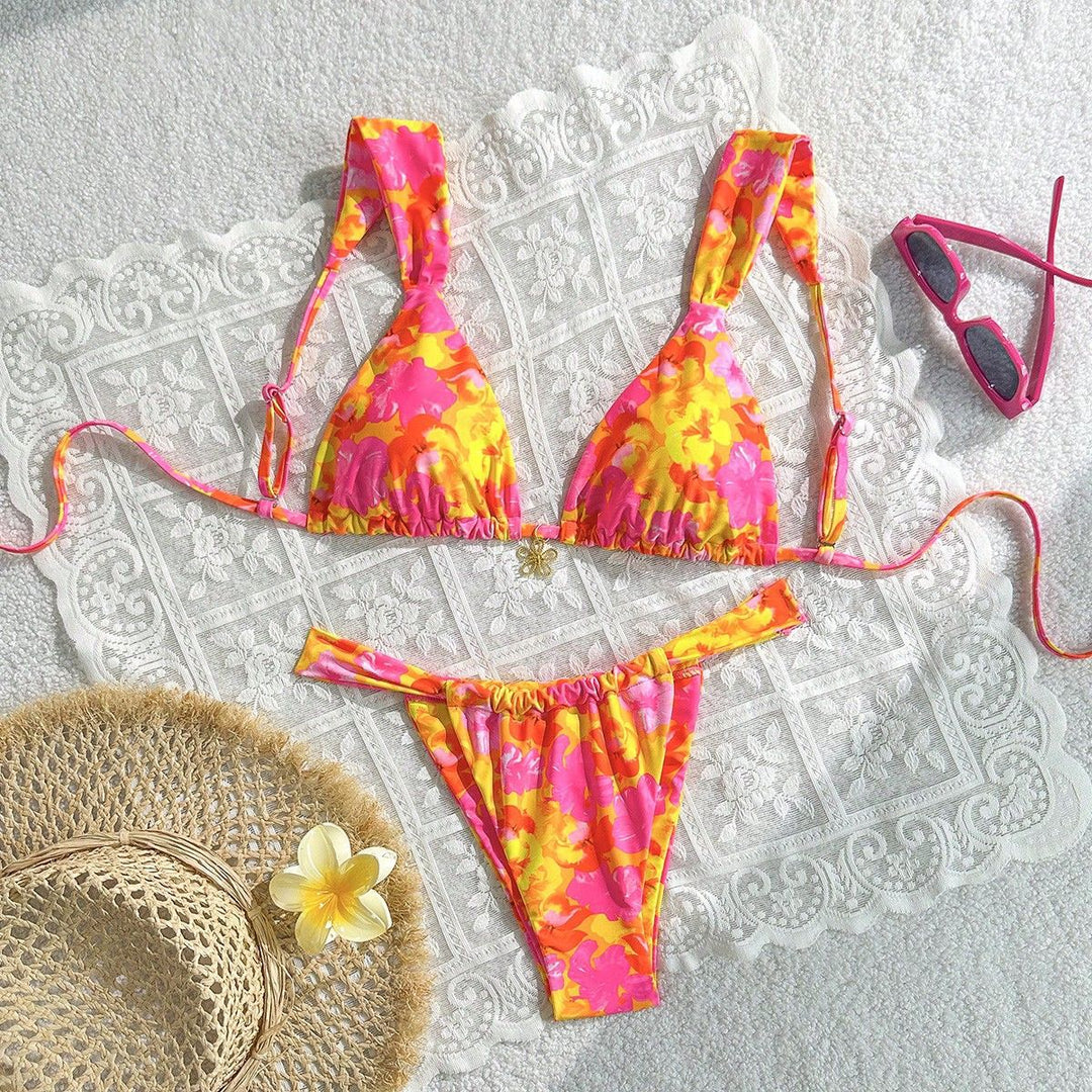 Damen Blütenmuster Triangel-Bikini mit verstellbaren Trägern Echo Archiv