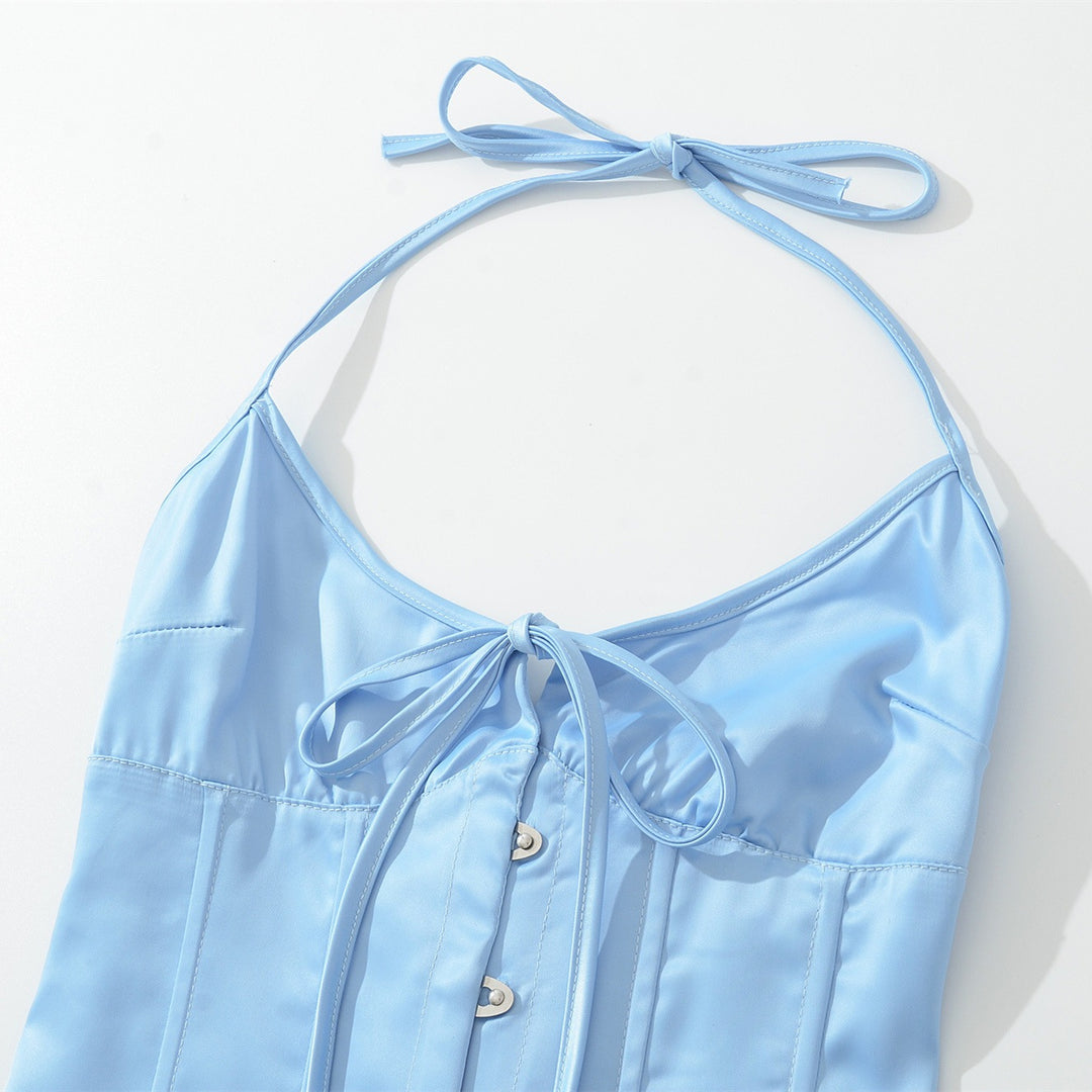 Damen Satin-Nachtkleid mit dekorativen Bindebändern und Knopfleiste Echo Archiv