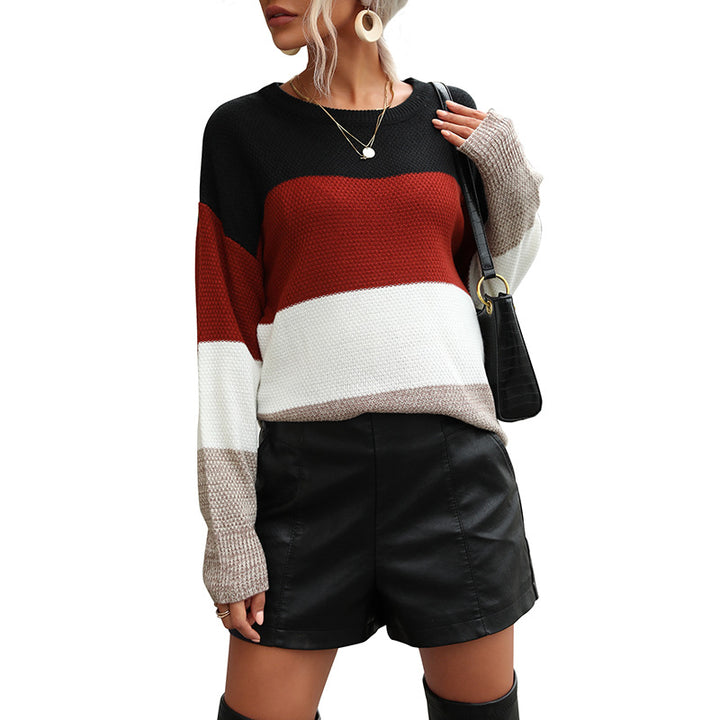 Damen Lässiger Colorblock-Waffelstrick-Pullover im Oversize‑Cut mit verlängertem Ärmelabschluss Echoarchiv