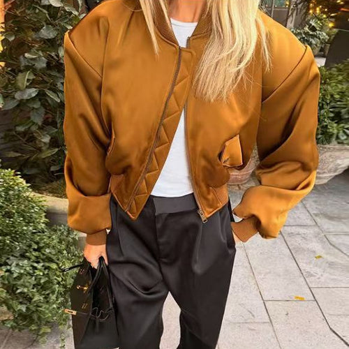 Damen Kurze Satin‑Bomberjacke im Cropped‑Boxy‑Schnitt Echoarchiv