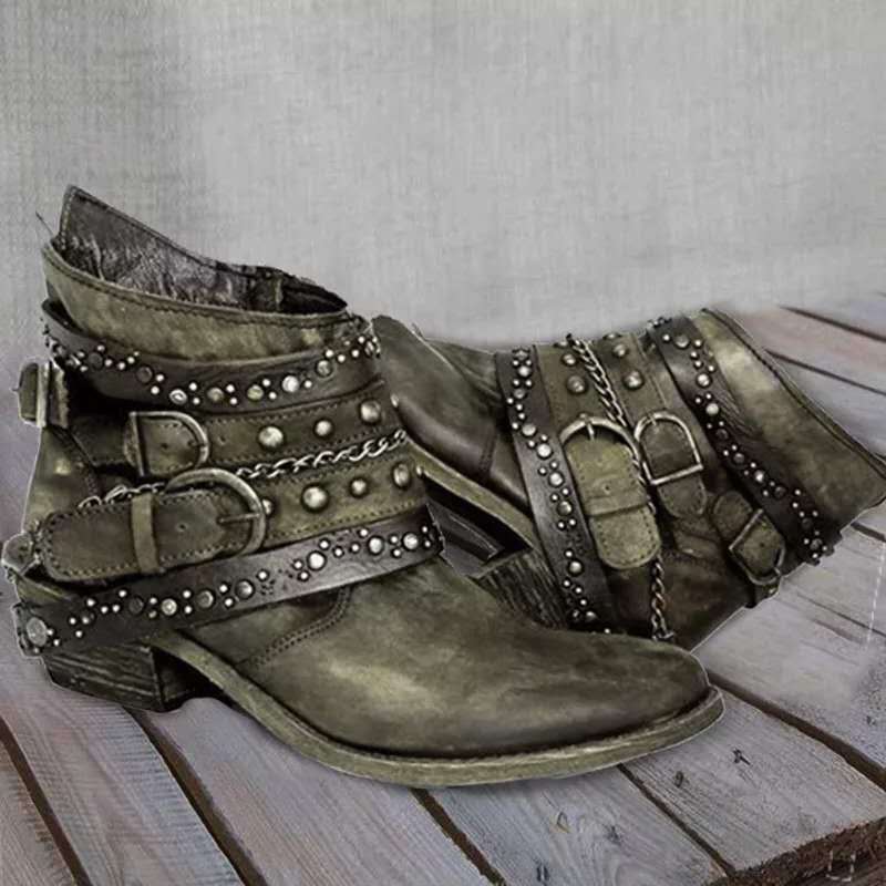 Damen Western‑Ankleboots mit dekorativen Schnallenriemen, Nieten und Ketten Echo Archiv