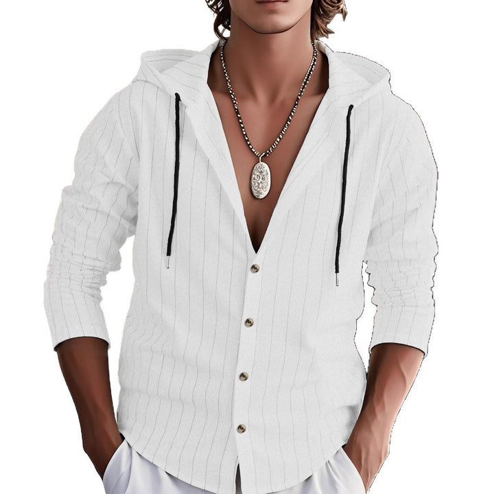 Herren modische Kapuzenbluse mit Knopfleiste und feinen Streifen Echoarchiv