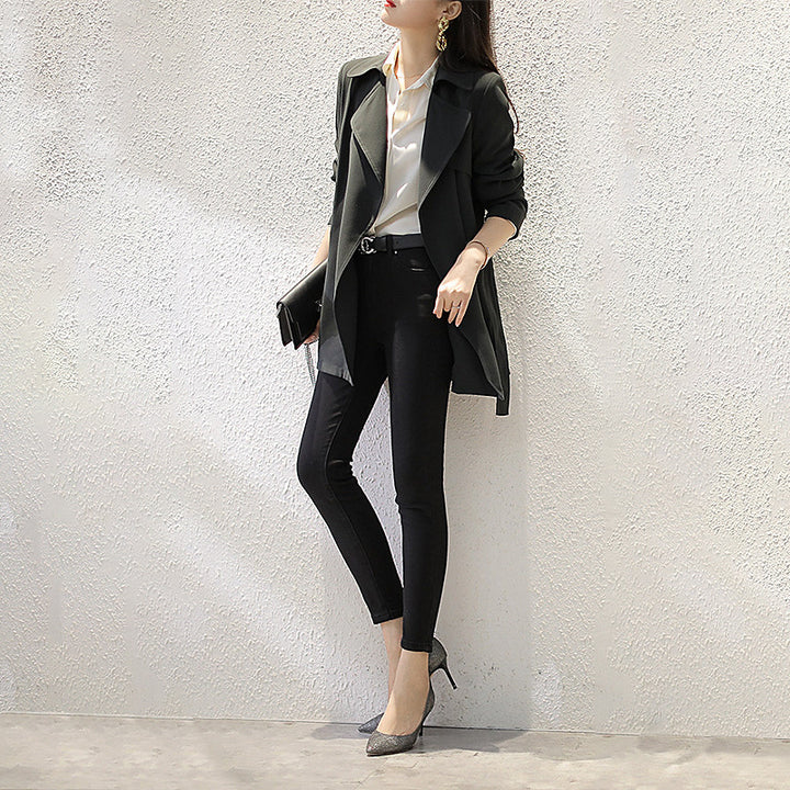 Damen Edles Trenchcoat mit Taillengürtel und praktischen Taschen Echoarchiv
