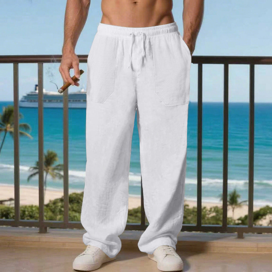 Herren entspannte Leinenhose mit seitlichen Eingrifftaschen Echoarchiv
