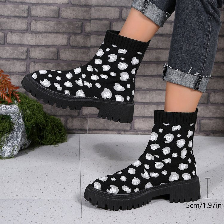 Damen Strick‑Sock‑Boots mit elastischem Schaft und grober Lug‑Sohle Echo Archiv