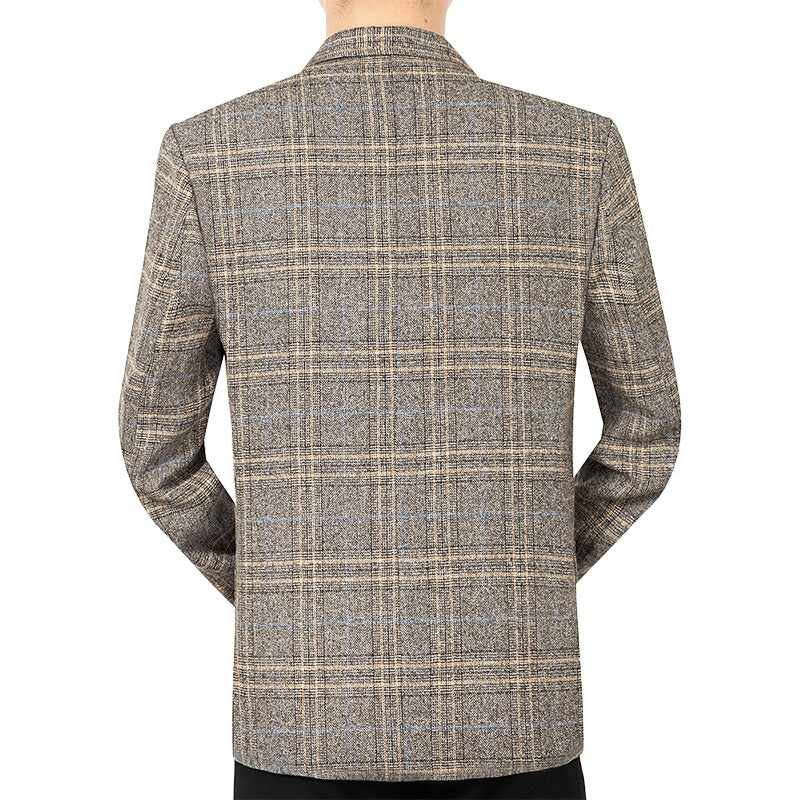 Herren Kariertes Slim-Fit Sakko mit strukturiertem Wollmix und aufgesetzten Taschen – Tianoro