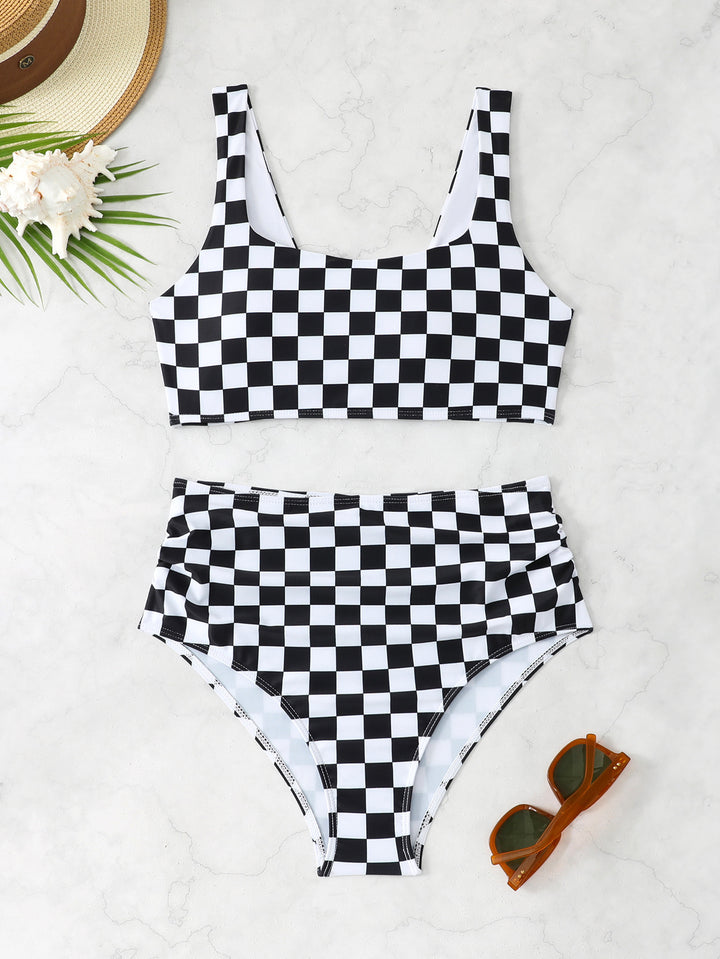 Damen Hochband-Bikini-Set mit kariertem Design Echo Archiv