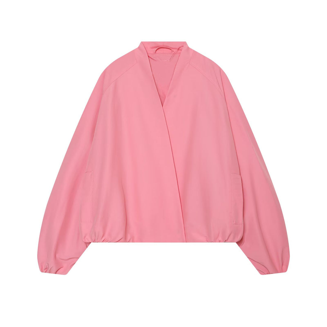 Damen Cropped Kimono-Jacke mit überschnittenen Ärmeln und elastischem Bund Echo Archiv