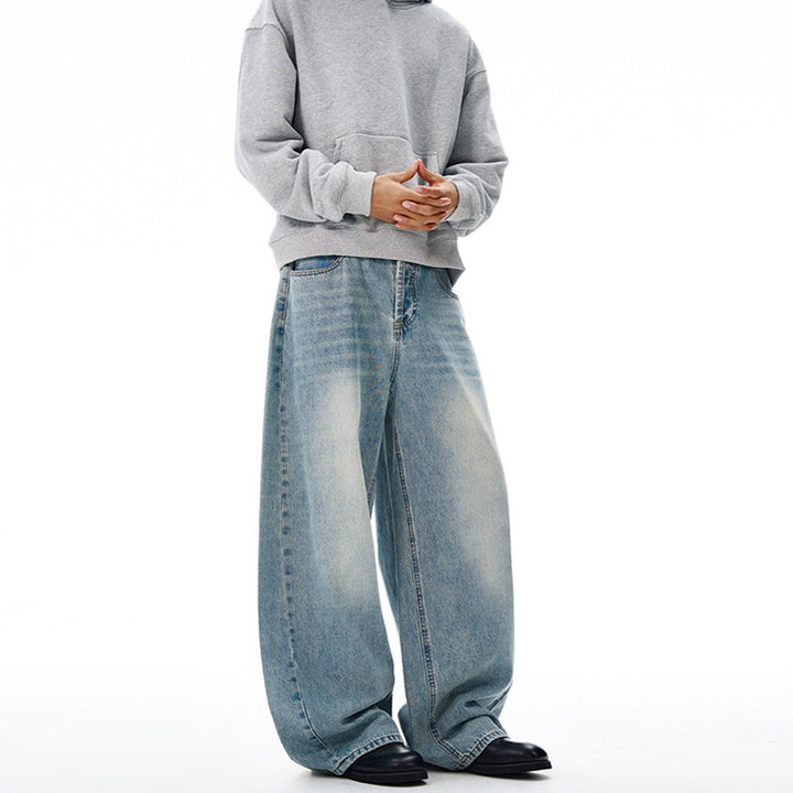 Damen Weitfallende Bodenlange Palazzodenim-Jeans mit Vintage-Fade und geradem Saum Echo Archiv