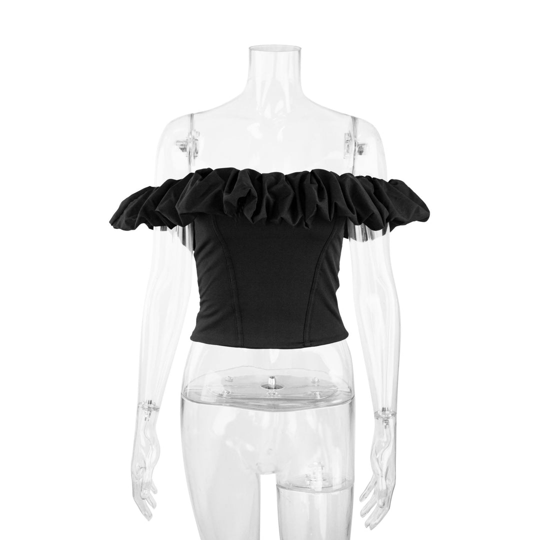 Damen Off-Shoulder Rüschenshirt mit tailliertem Schnitt Echo Archiv
