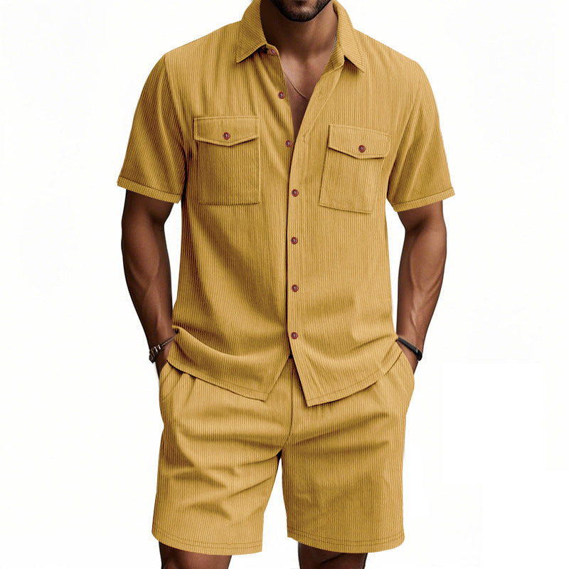 Herren lässiges Kurzarm-Hemd- und Shorts-Set Echoarchiv