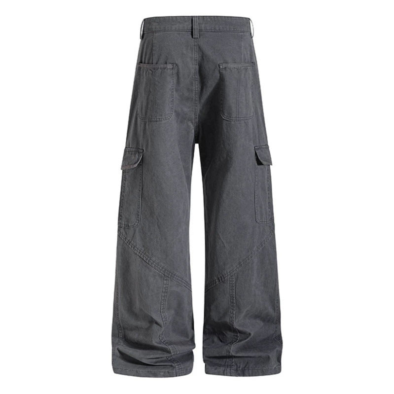 Damen Weite Cargo-Hose aus Baumwoll-Mix mit hohem Bund und Multifunktionstaschen Echoarchiv